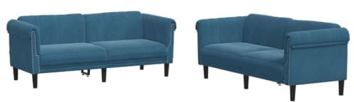 vidaXL Sofagarnitur 2-TLG., Couch Sofa für Wohnzimmer, Loungesofa Polstersofa mit Stützbeinen, Couchgarnitur Sitzmöbel, Modern, Blau Samt