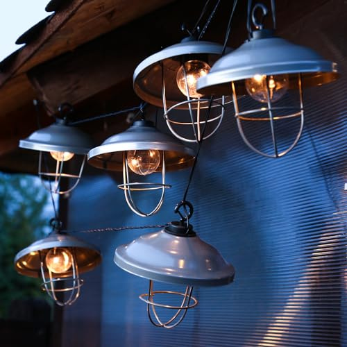 MARELIDA LED Solar Lichterkette mit Metalllampen in Industrie Stil 6 Fabriklampe mit warmweißer LED 2 Leuchtfunktionen L: 2,5m für Außen Balkon Terrasse