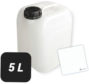 Trevendo Wasserkanister 5 Liter (DIN 45, Ø35 mm) - Vielseitig einsetzbar, robust und sicher - Lebensmittelecht - BPA-frei - Ideal für Camping, Reisen und mehr - inkl Beschriftungsetikett