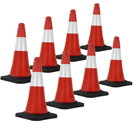 ECD Germany 8X Cono de Tráfico Obra Pieza de Señalización Emergencia Color Rojo y Blanco 51 cm de Altura con Base Pesada y Robusto Pilón de Seguridad con Bandas Reflectantes Flexible y Transportable