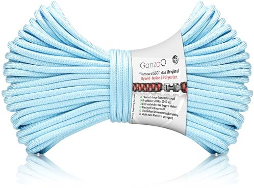 Ganzoo Paracord 550 Seil / 4mm / Nylon/Polyester Typ Shimmer/Armband Hunde-Leine/Hunde-Halsband / 250Kg. Bruchlast/Outdoor Rope/Camping Schnur/Allzweckseil / 30 Meter/Hell-Blau