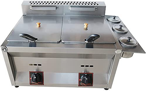 ZYLDDS Friteuse Commerciale, friteuse à gaz Grande capacité 20L/30L, friteuse GPL en Acier Inoxydable pour la Maison et Le Commerce, Puissance de feu réglable, Nettoyage Facile,10L+10L+2XFriedBasket