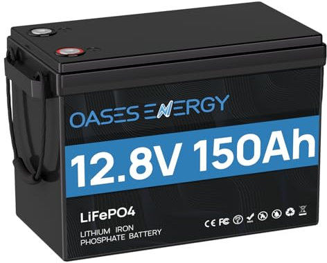 Oasesenergy LiFePO4 12 V 150 Ah batteria al litio con 100 A BMS e 4000 ~ 15000 cicli, durata 10 anni, batteria LiFePO4 da 1920 Wh 12 V per camper, pannello solare, kit di backup, campeggio, barche