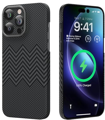 memumi Aramid Fiber Magnetic Case for iPhone 16 Pro, [Compatible with Mag-Safe] Sturdy Durable for iPhone 16 Pro Aramid Fiber Thin Case, Military Grade Drop Protection Black