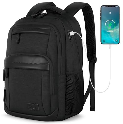 VSNOON Travel Laptop Backpack, 17.3 inch Work Bag School Laptop Bag with USB A & C Charning Port, Water Resistant Laptop Rucksack for Men Women, Lightweight Business Backpack Mens, Gift, Black