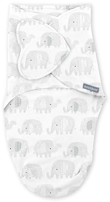 Ingenuity SwaddleMe Monogram Collection Baby Swaddle, 100% Cotton, Improves Sleep & Calms Startle Reflex, 0-3 Months, Pocket Fold Design for Easy Changes, 1.0 TOG, 1-Pack - Scribble Elephant