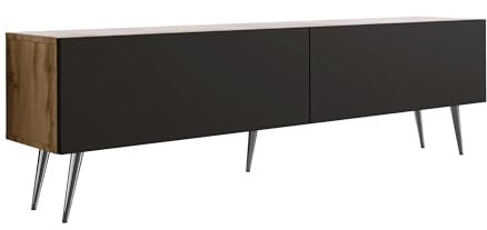3E 3xE living.com TV-Schrank in Farbe Wotan-Eiche/Schwarz Matt, Chrombeine, A: B: 170 cm, H: 52 cm, T: 32 cm,