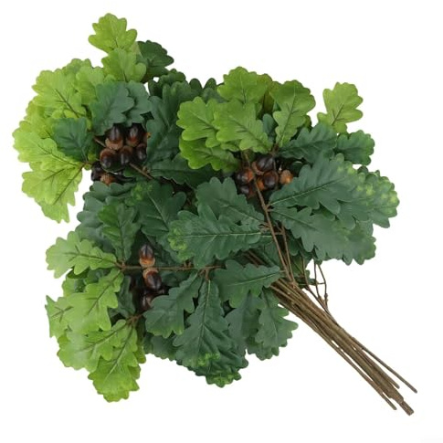 Besttoolifes 12 Pcs Over The Rubber Acorn Leaves Multi-coloured Plastic Fake Tree Bran, Gummed Oak Leaves, Imitation Home Decoration, 1bundle Gummed Oak Leaves(Green)
