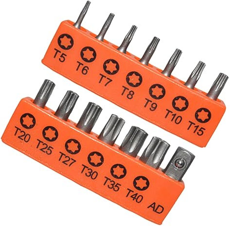 HAWILLOSCH 1 Set Set Di Punte Torx Cacciavite T15 Bit Di Sicurezza Cacciavite T25 Sicurezza a 10 Bit Driver T15bit Pezzi Di Riparazione Del Motore T10 T27 Orange Acciaio S2