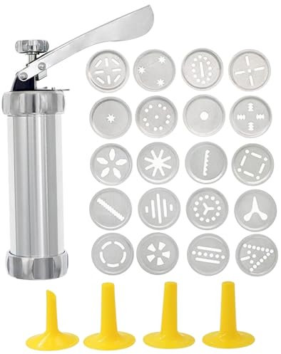 Cookie -Presse zum Backen von Aluminium -Kekspresse mit 20 Cookie -Pressescheiben und 4 Düsen DIY Press Set, Maker zum Backen von Kekskuchen -Keks