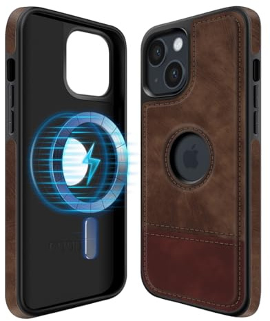 COODIO Logo-View Magnetic Leather Case for iPhone 13 Mini 5.4-Inch, Phone Case compatible with MagSafe, Slim Creative Phone Cover, Brown