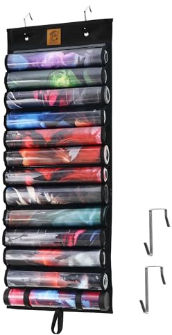 Kabinka Playmat Holder, Playmat Tube Storage Bag for MTG with 2 Hooks, Fits 12+1 Card Game Playmats with Transparent Plastic Slots, Portable Organizer Rack for TCG/RPG Mat (12 Tubes, Black)