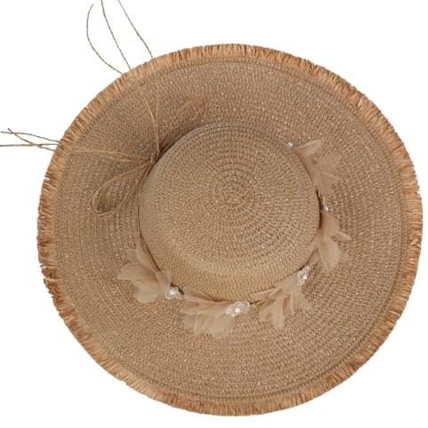 LY4U Chapeau de Soleil Souple à Large Bord pour Femmes UPF 50 avec Fleur de Dentelle, Chapeau de Plage Pliable de Protection UV pour Voyage, été en Plein Air