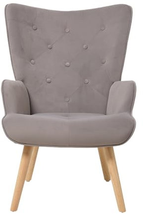 INMOZATA Velvet Accent Chair High Back Armchair Button Tufted Tub Chair with Wood Legs for Dining Bedroom Living Room Reading (Grey)