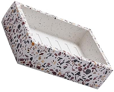 HOLIDYOYO Porte- Décoratif en Résine Fait Main Imitation Terrazzo avec Rainure De Drainage pour Salle De Bain