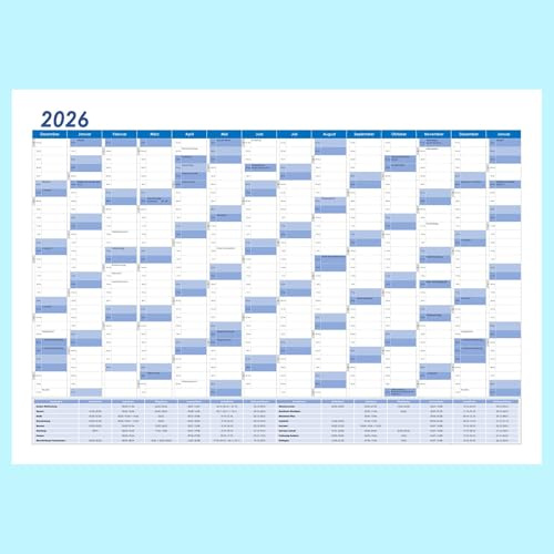 MARZEI24® 3x Din A3 Wandkalender für 2026, 14 Monate, Jahreskalender Monatsübersicht, (42cm x 29,7cm), Planer Termine, für Büro usw. Jahresplaner, Monatsplaner, Familienkalender, Kalender gefaltet