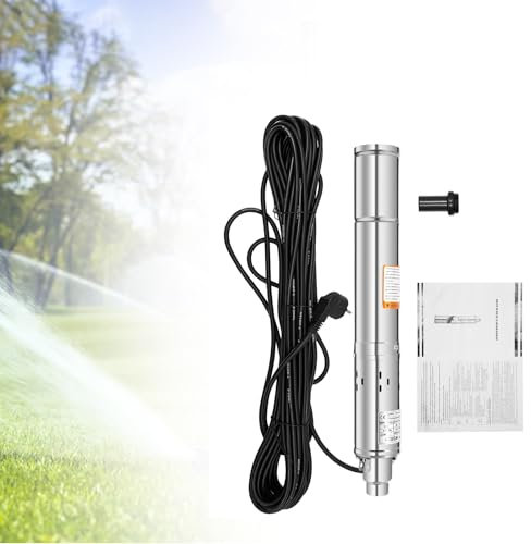Tiefbrunnenpumpe 250W, 3 Brunnenpumpe mit 20m Kabel, max. Durchfluss 1600L, max. Förderhöhe 80m, IP68 2850r/min Edestahl Wasserpumpe für Brunnen, Bewässerung von Bauernhöfen