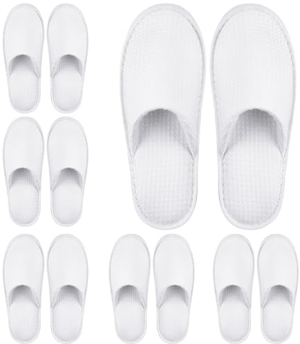 Vivantia 6 Pairs Disposable Hotel Home Spa Guests Slippers,White Waffle Deluxe Closed Toe Slippers Washable and Foldable for Travel Home Spa Party