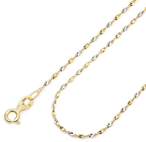 Amberta 9K 14K Goldkette Damen Echtgold | Goldene Halskette Damen Spiegelkette Gedrehte Popcorn Kette 40/45/50 cm