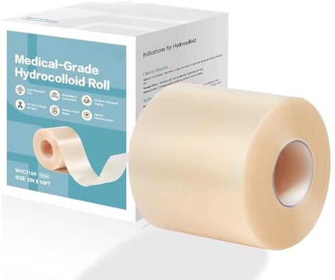 Hydrocolloid Roll Bande Hydrocolloïde 5cm x 1.5m - TONBAO Pansements Imperméables Auto-Adhésifs pour Acné, Ampoules et Soins des Plaies