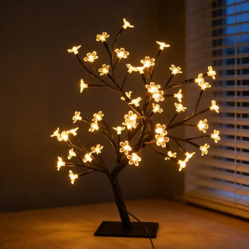 AWSOLAR 48 LED Cherry Tree Lamp, Warm Flower Lamp, Exquisite Flower Lights