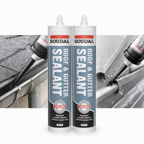 Trade Roof & Gutter Sealant Black 290ml – Weatherproof Roofing Sealant for Gutters, Downpipes, Flashings, Chimneys, Lap Joints & Roof Felt, Bitumen Compatible (Pack of 2)