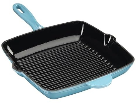 Cooks Professional 26cm Cast Iron Skillet Pan | Square Heavy Duty Grill Griddle Frying Pan with Enamel Interior | Oven Safe to 260°C, Induction & All Hob Compatible | PFAS, PFOA & PTFE-Free | Teal