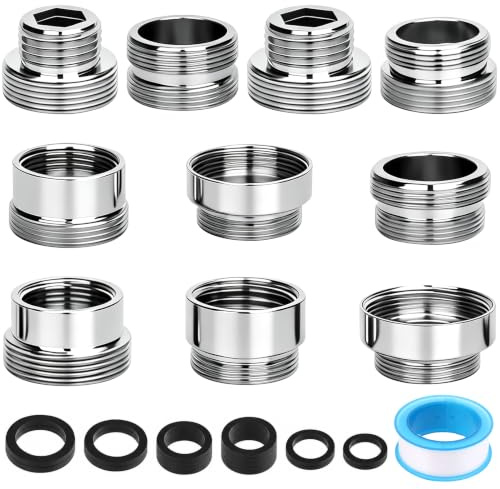 VZXZXE Lot de 10 adaptateurs de robinet avec joints et filetage universel | Pour cuisine, évier, tuyau d'arrosage et filtre à eau, double mamelon, joints inclus. Convient à la plupart des robinets