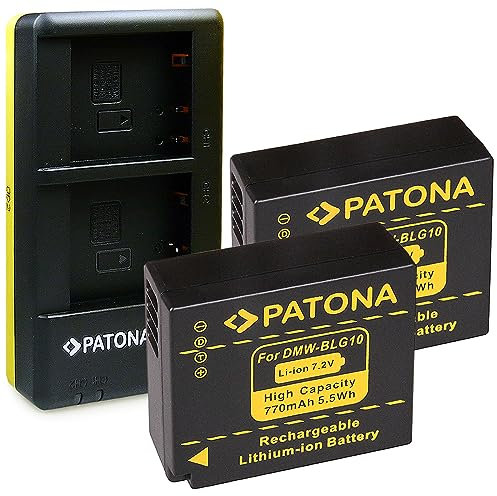 PATONA Cargador Doble con 2X Batería DMW-BLG10 Compatible con Panasonic DMW-BLE9 BLE9E BLG10E DMC-GF6 DMC-GF3 GF5 GF6 DMC-GX7 DMC-LX100 DC-GX9 DMC-GX80 DMC-TZ101 DC-TZ202