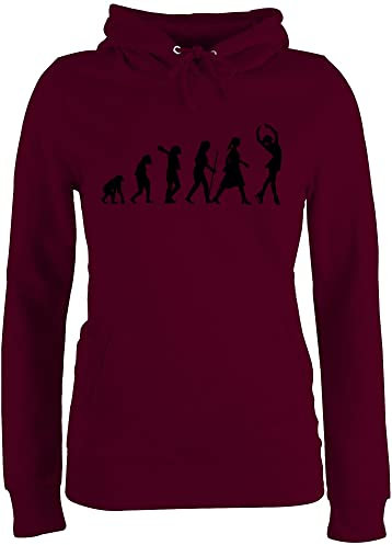 Pullover Damen Hoodie Frauen - Entwicklung und Outfit - Eisläuferin Evolution - L - Burgundrot - Skifahren Eiskunstlauf Pulli Wintersport