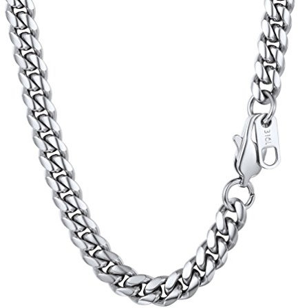 PROSTEEL Herren Panzerkette 51cm Halskette Edelstahl 6mm breit massiv Schwer Kubanische Gliederkette silber Hip-Hop Street Style Schmuck für Männer Jungen