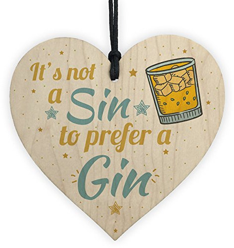 Red Ocean Gin Sign Wooden Hanging Heart Shabby Chic Plaque Kitchen Bar Alcohol Gift Garden Decor Friendship Gift