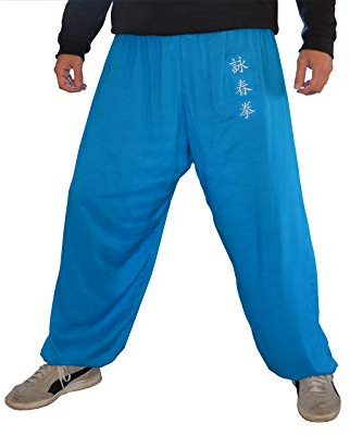 Kung Fu Pants Tai Chi and Wing Chun Bottoms Style for Women and Men Sport Trousers Light and Smooth (Light Blue WC, Size XXL)