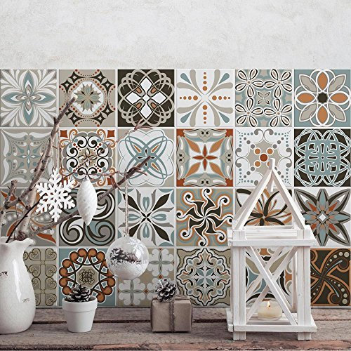 RE-COVERTILES - Adesivi per Piastrelle Bagno e Cucina 12 Pz 15x15 cm - PS00009 Decorazione murale in PVC impermeabile mattonelle mosaico stile cementine Azulejos