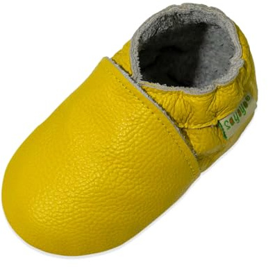 SAYOYO Premium WeichesLeder Lauflernschuhe Krabbelschuhe Babyschuhe 19/20 (6-12) M Monate,Gelb