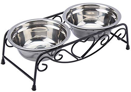 Dog Bowls,Akozon Stainless Steel Double Dog Cat Food Water Bowls Feeder Dishes Shelf Stand