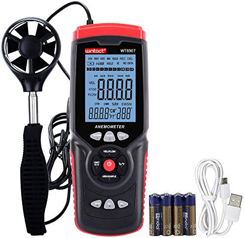 Wintact Registratore di dati del misuratore di velocità del vento con anemometro della stazione meteorologica con direzione del vento, volume del vento, temperatura, umidità e software per PC