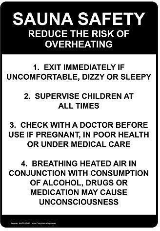 BDTS Plaque en métal avec Inscription « Sauna Safety Reduce The Risk of Overheat » 8 x 12 Pouces