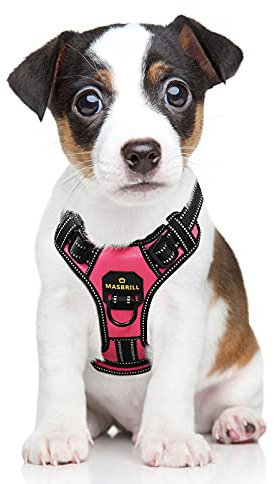MASBRILL Hundegeschirr Einstellbare Anti Zug Sicherheitsgeschirre Reflektierend Brustgeschirre Weich Gepolstert Atmungsaktiv Hunde Geschirr für Große Mittlere und Kleine Hunde(Rosa S)