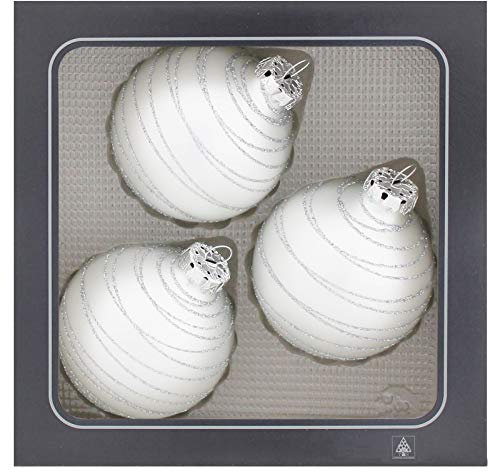 Thüringer Glasdesign GmbH Weihnachtskugeln Silber matt mit Glitterdeko 3 Stück/Set, Ø 8 cm Weihnachtsdeko