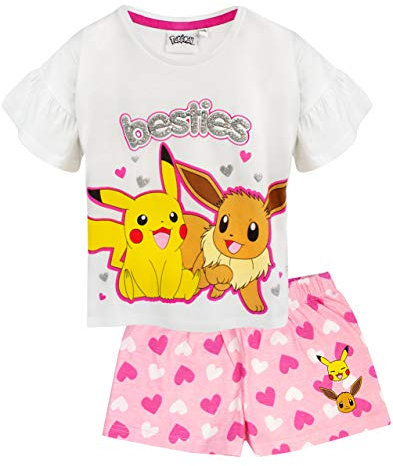 Pokémon Pyjama Pikachu & Eevee à Manches Longues ou Courtes Pyjamas Filles 7-8 Ans
