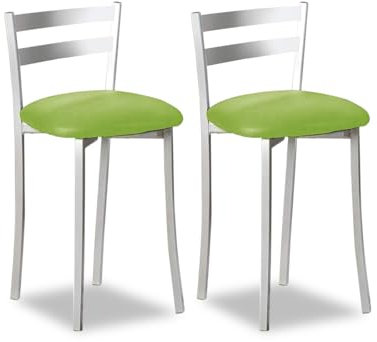 ASTIMESA Dos Taburetes de Cocina con Respaldo Franjas Metal Polipiel Verde, Altura de Asiento: 45 cm (TABFRVE)