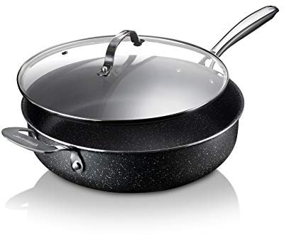 Granitestone - Sartén antiadherente con tapa, 5.5 cuartos de galón, multiusos con tapa de vidrio, asa que se mantiene fría y asa auxiliar, apta para horno, estufa y lavavajillas, libre de PFOA
