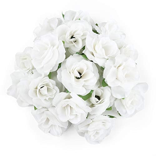 Kesote 50Pcs White Artificial Rose Flower Heads Realistic Artificial Flower Heads for Wedding Party Album Decoration & Garden Decoration DIY Craft Project - 1.57''