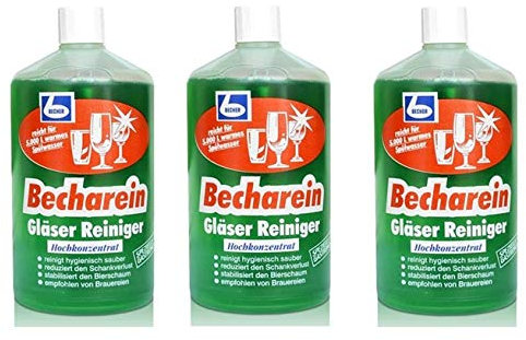 3x DR. BECHER Becharein Gläser Reiniger Hochkonzentrat | in 1L Flasche | geschmacksneutraler unparfümierter Reiniger zur manuellen Gläserspülung | Bierschaum stabil | plus Gratis Thank You Aufkleber