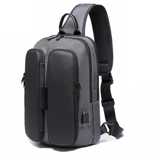 McBecdy Anti-Diebstahl Sling Bag Herren Brusttasche Umhängetaschen Crossbody-Rucksack Wasserdichte Schultertasche mit USB für Arbeit Reisen Wandern (Grau2)