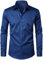PARKLEES Men's Urban Stylish Casual Business Slim Fit Long Sleeve Button Up Dress Shirt with Pocket Navy Blue L