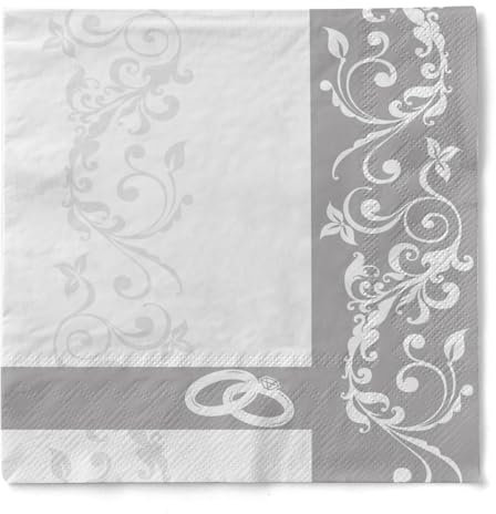 Sovie HORECA grau Tissue-Servietten 33x33 cm saugstarke und hochwertige Einweg-Servietten ideal für Hochzeit Verlobung Feiern Liebe ornament100 Stück HOCHZEIT (Silber)