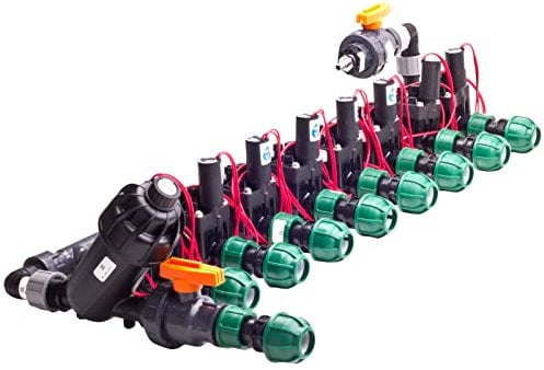 Kopfstation Ventilverteiler Verteiler Bewässerung Komplett Beregung mit Hunter Magnetventile PGV 101 Durchflussregulierung Wasserverteiler O-Ringen Verschraubung Druckluftanschluss 8 Magnetventile