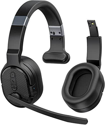 COSMUSIS Bluetooth Headset, 50 Std. Akkulaufzeit Wireless Headset Kabellos | Bluetooth Kopfhörer mit Mikrofon und abnehmbare Ohrkissen, Noise Cancelling Kopfhörer mit Stummschalt-Taste